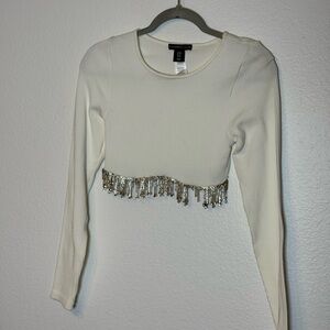 Sincerely Jules White Crop Top with Silver Fringe